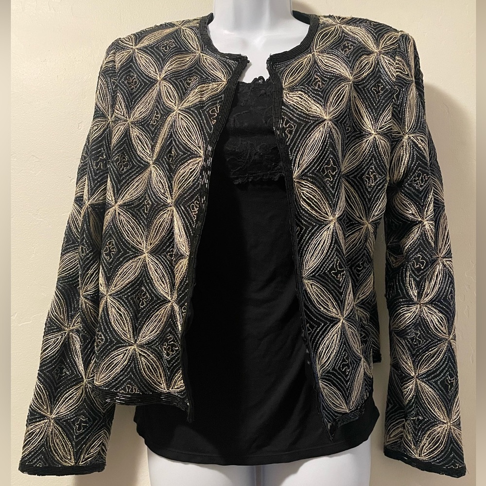 PAPELL BOUTIQUE EVENING Metallic Embroidered & Beaded Evening Jacket